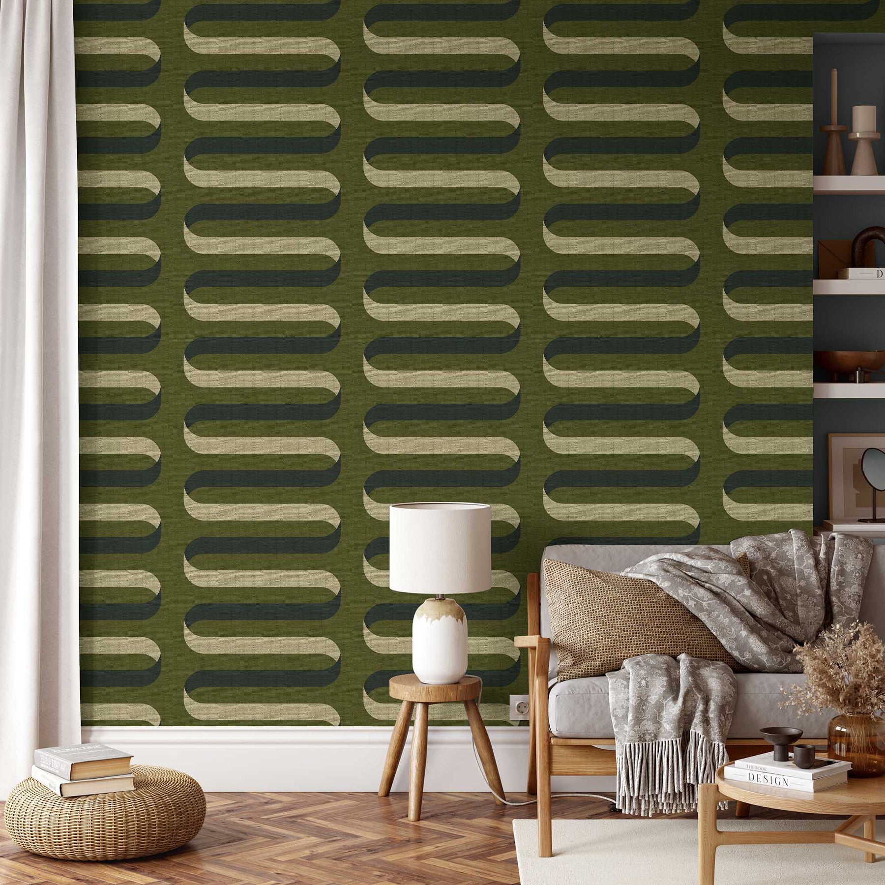 Folding Ribbon Wallpaper - Olive | Pattern Wallpaper – Scout Design Studio