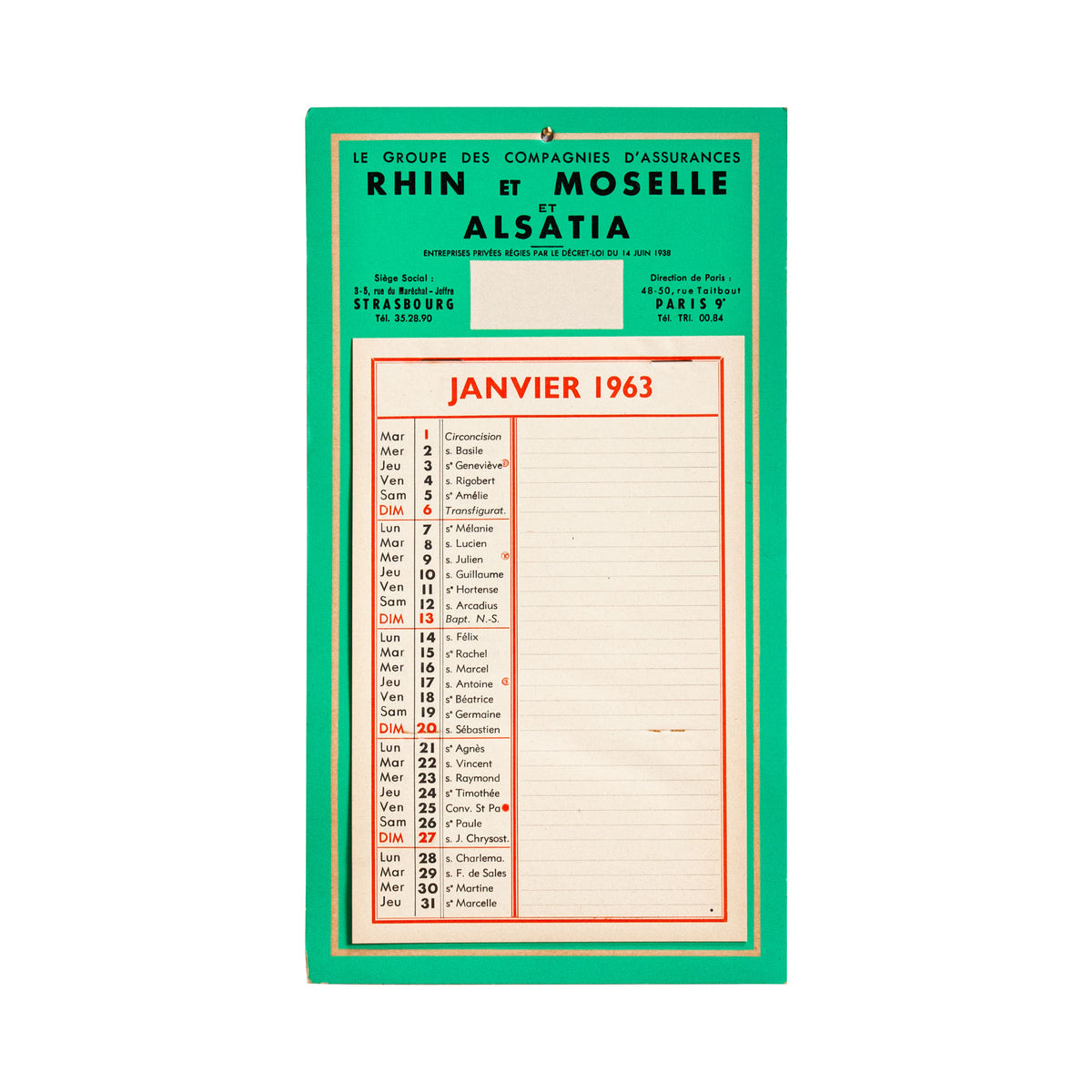 Small French Antique Saints Calendar Light Green Vintage Wall Art